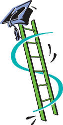 Financial Aid, Graduation Cap on Ladder